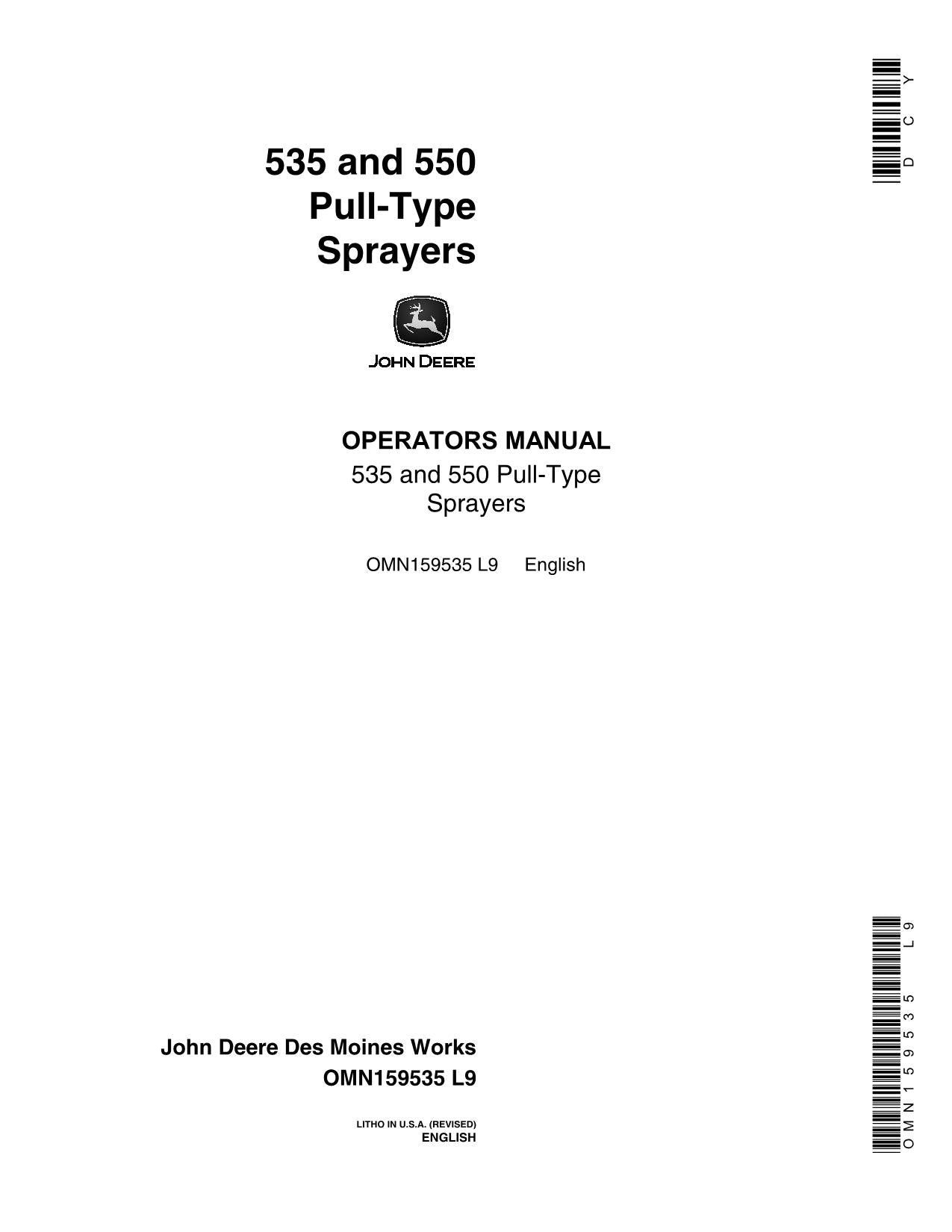 JOHN DEERE 535 550 SPRAYER OPERATORS MANUAL