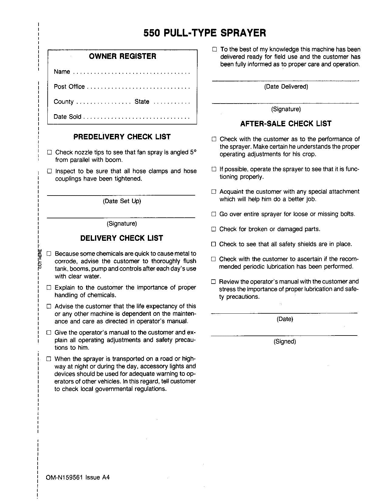 JOHN DEERE 550 SPRAYER OPERATORS MANUAL #3