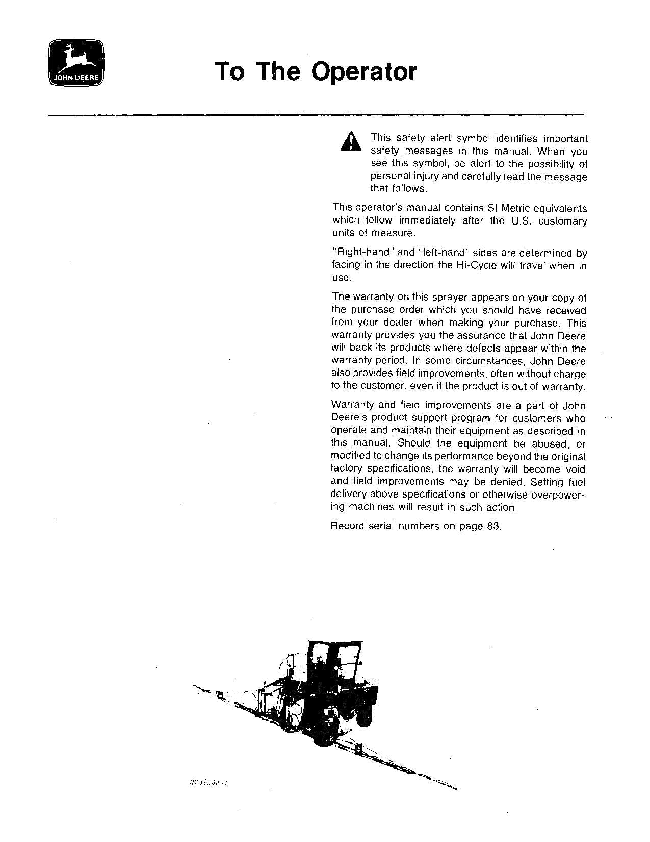 JOHN DEERE 6000 SPRAYER OPERATORS MANUAL #3