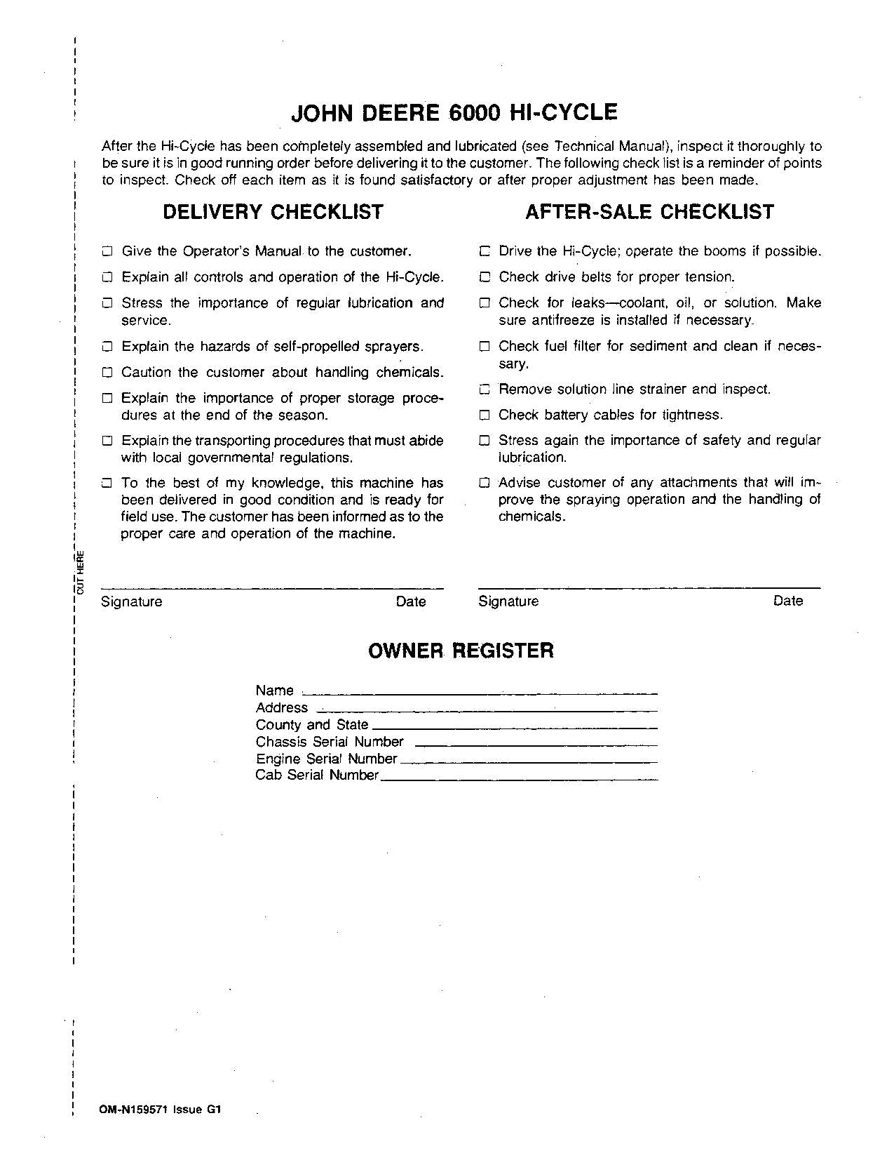 JOHN DEERE 6000 SPRAYER OPERATORS MANUAL #3