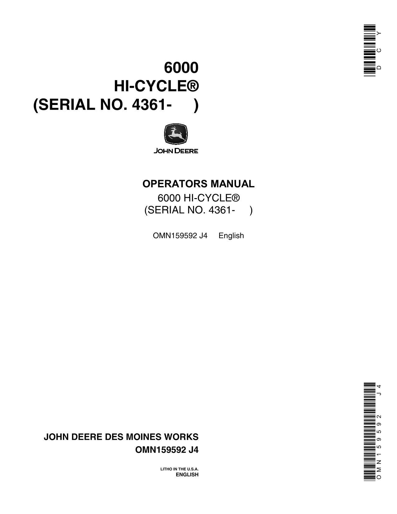 JOHN DEERE 6000 SPRAYER OPERATORS MANUAL #4