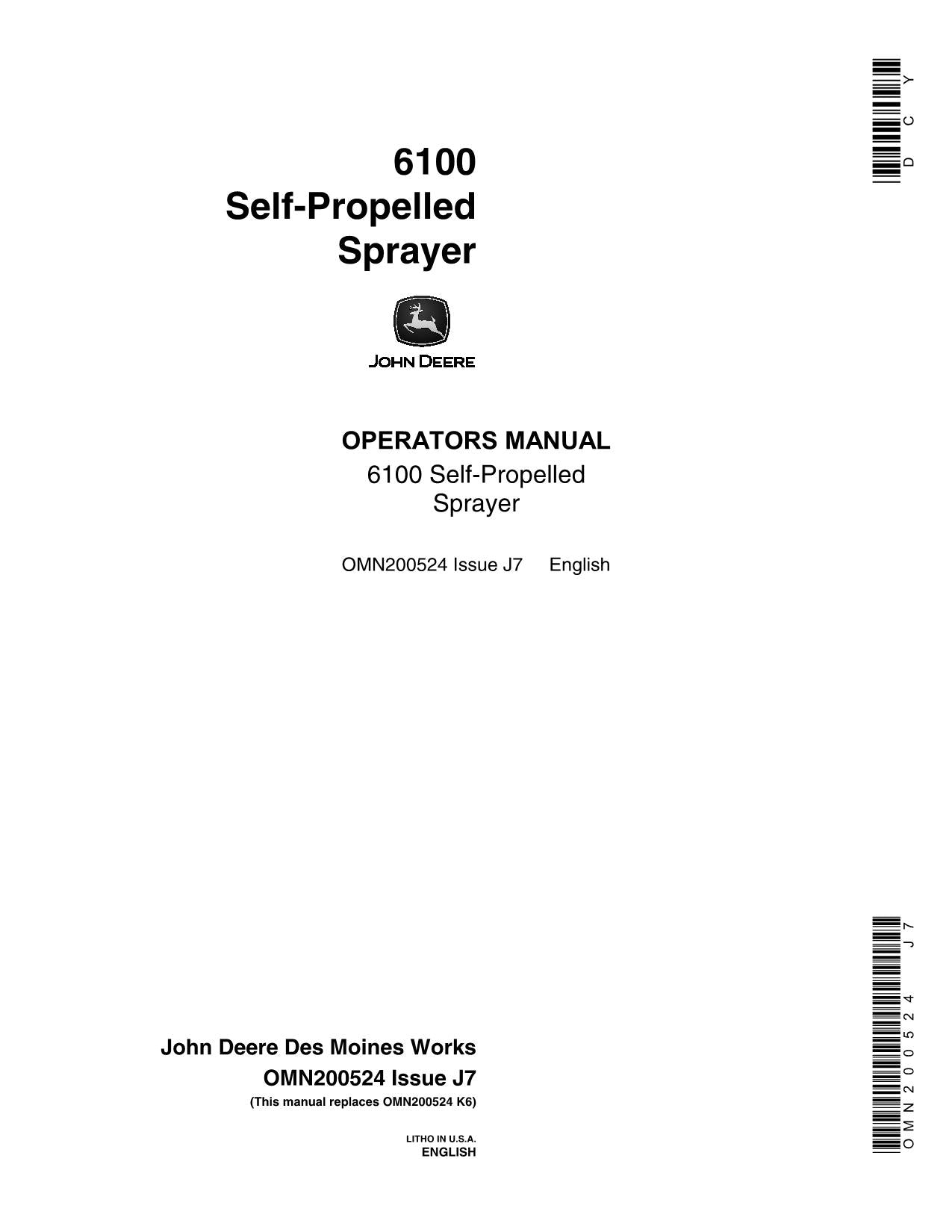 JOHN DEERE 6100 SPRAYER OPERATORS MANUAL