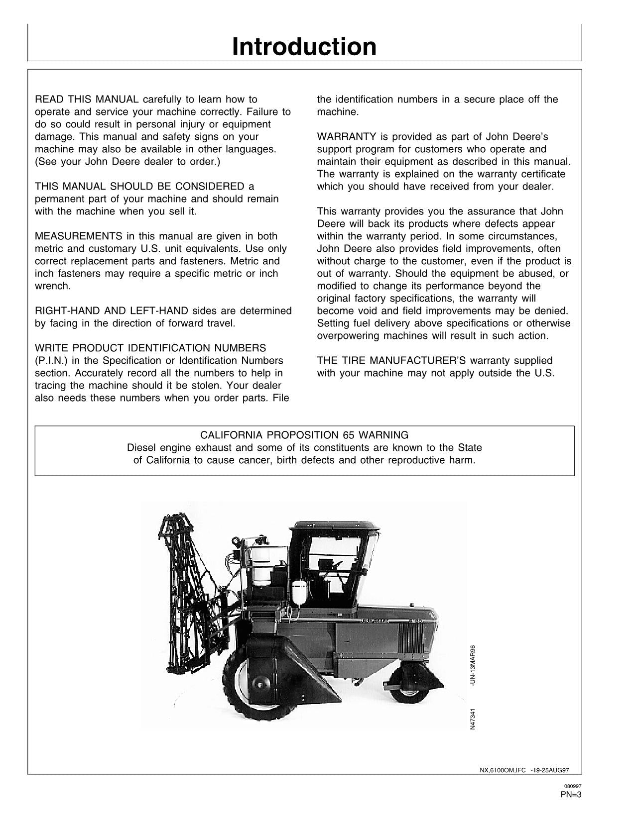 JOHN DEERE 6100 SPRAYER OPERATORS MANUAL