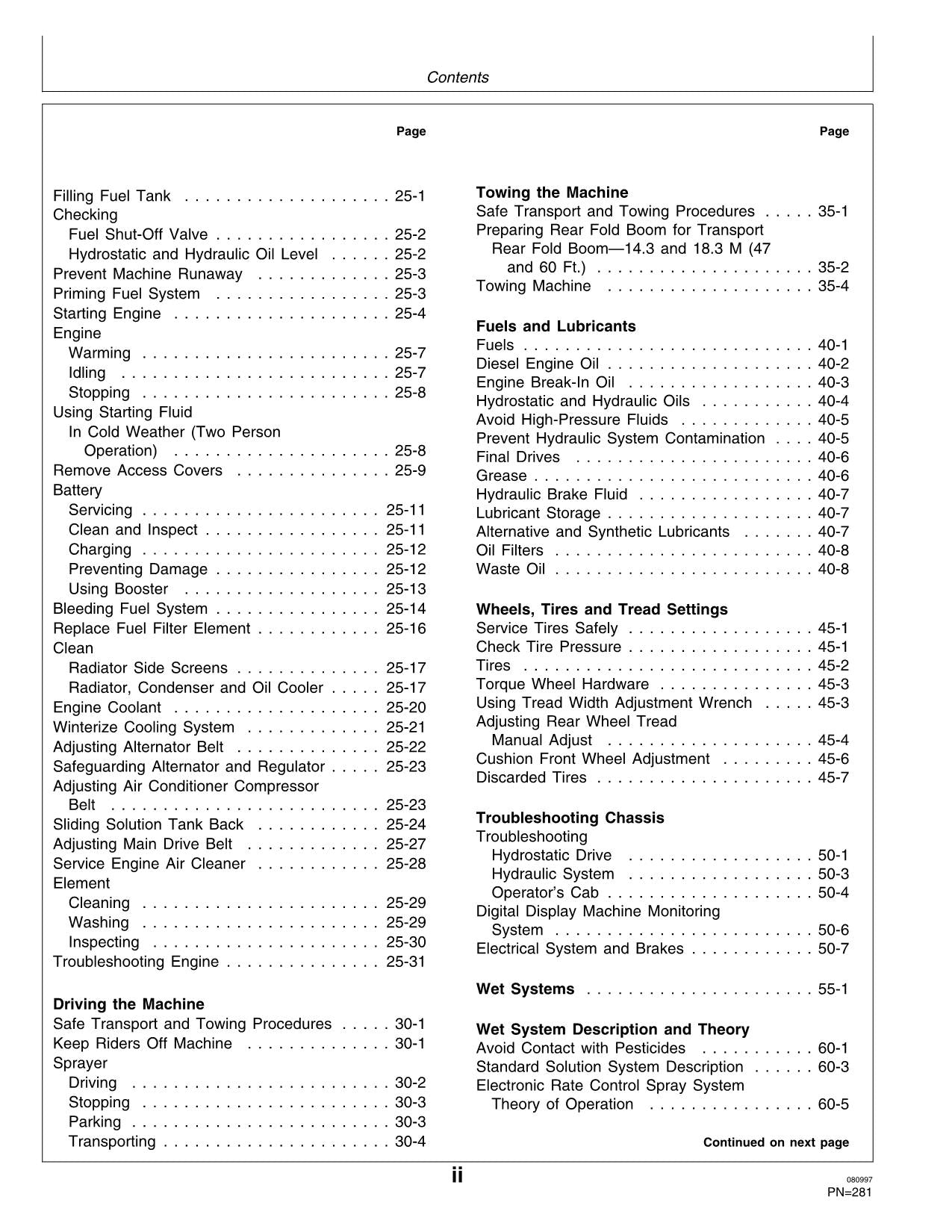 JOHN DEERE 6100 SPRAYER OPERATORS MANUAL