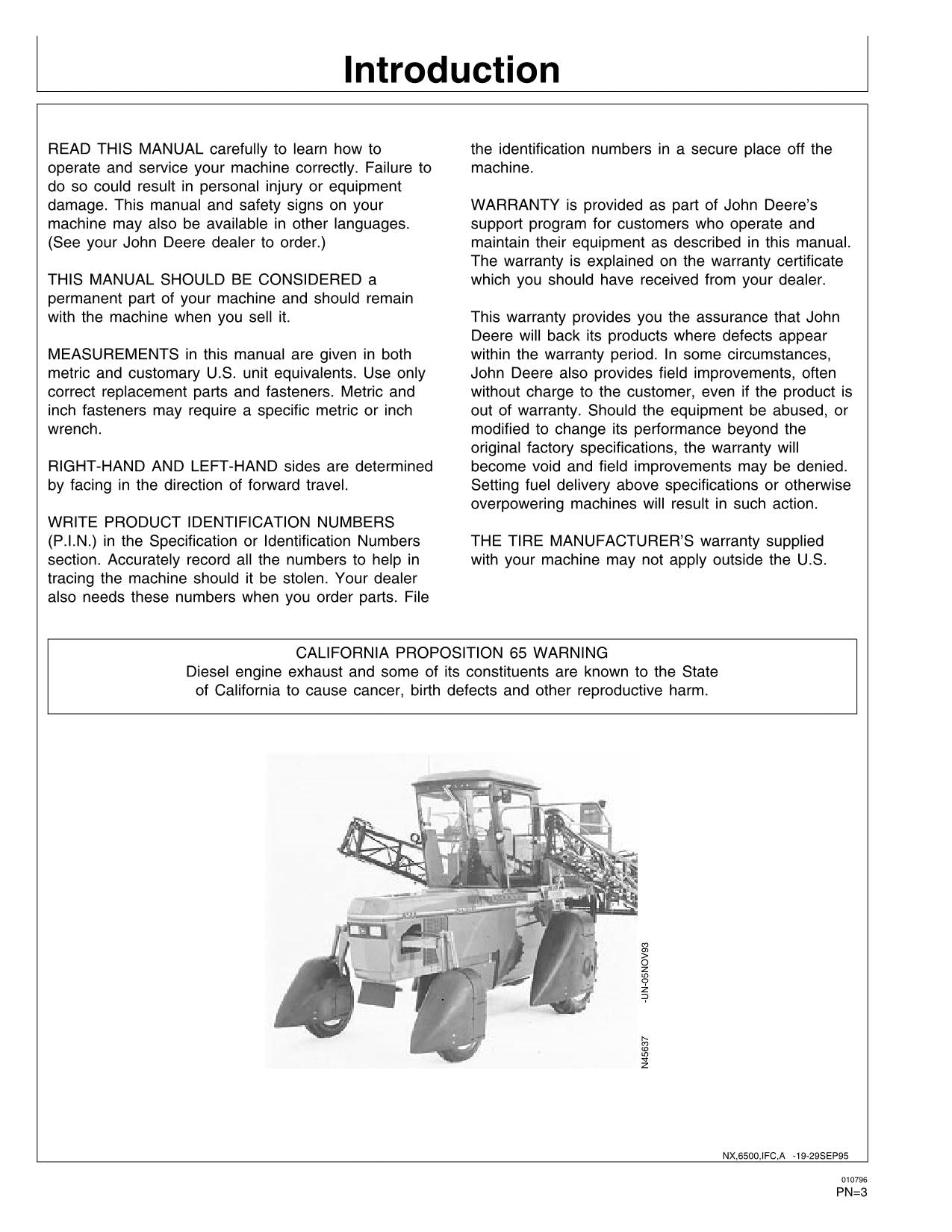 JOHN DEERE 6500 SPRAYER OPERATORS MANUAL #4