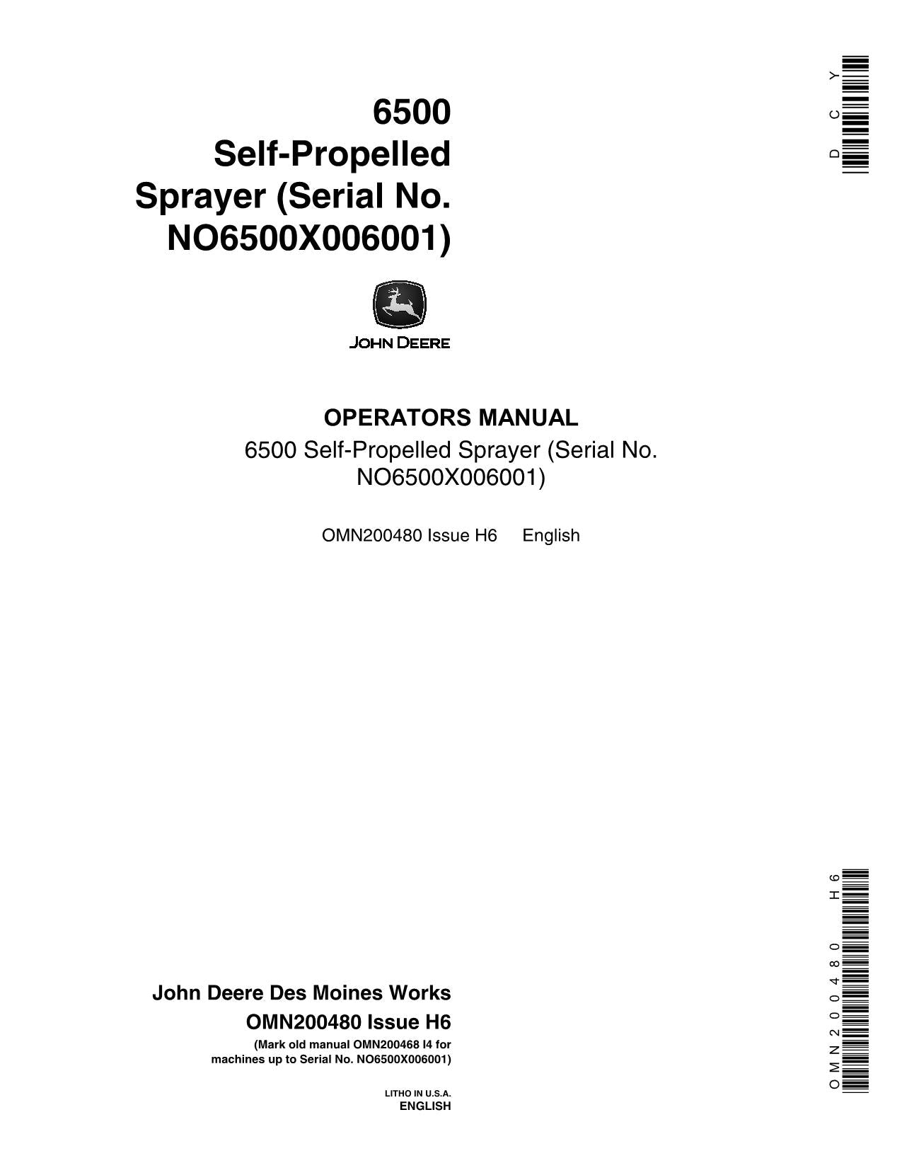 JOHN DEERE 6500 SPRAYER OPERATORS MANUAL #4