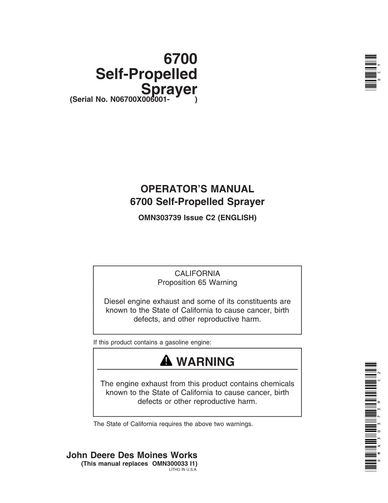 JOHN DEERE 6700 SPRAYER OPERATORS MANUAL #5