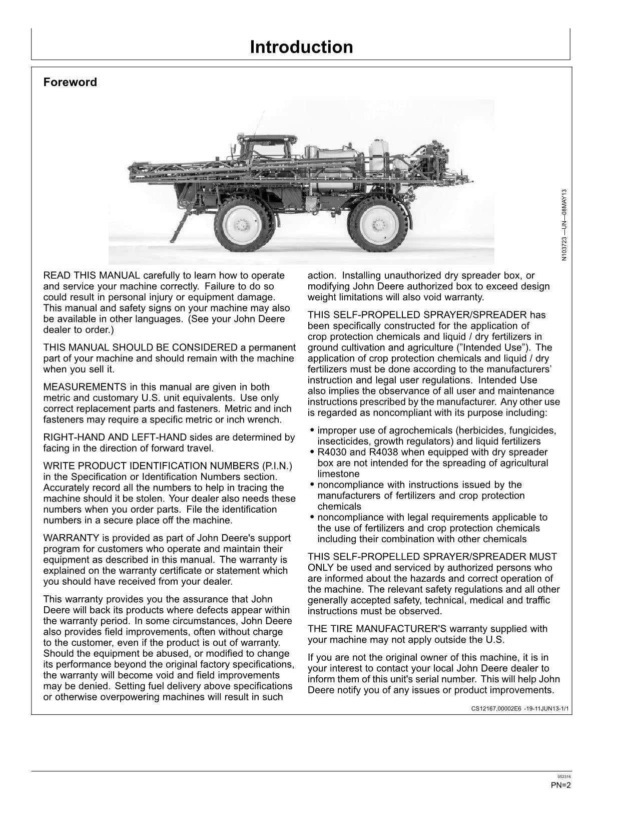 JOHN DEERE R4030  R4038  R4045 SPRAYER OPERATORS MANUAL #1