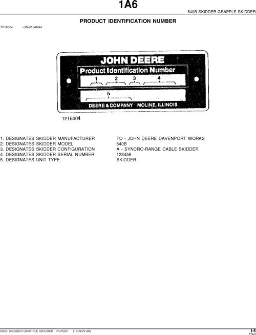 JOHN DEERE 540B SKIDDER PARTS CATALOG MANUAL