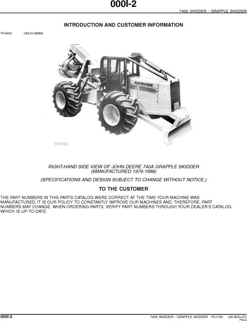 JOHN DEERE 740A SKIDDER-ERSATZTEILKATALOGHANDBUCH