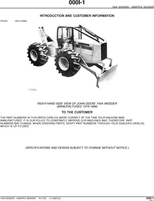 JOHN DEERE 740A SKIDDER-ERSATZTEILKATALOGHANDBUCH