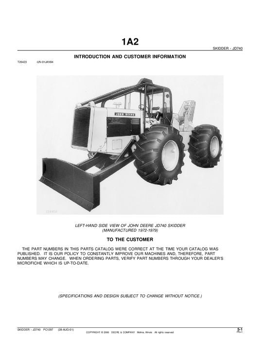 JOHN DEERE 740 SKIDDER ERSATZTEILKATALOGHANDBUCH #1