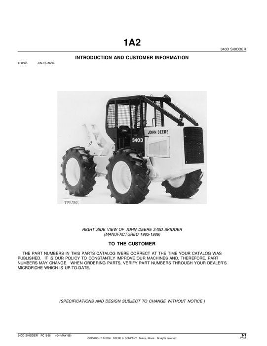 JOHN DEERE 340D SKIDDER-ERSATZTEILKATALOGHANDBUCH