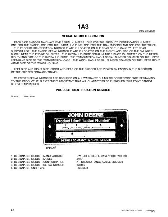 MANUEL DU CATALOGUE DES PIÈCES DE RECHANGE POUR DÉBUSQUEUSE JOHN DEERE 340D