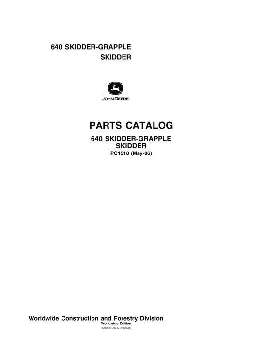 JOHN DEERE 640 SKIDDER PARTS CATALOG MANUAL