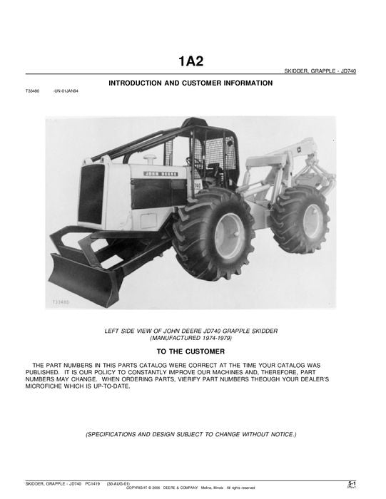 JOHN DEERE 740 SKIDDER PARTS CATALOG MANUAL #2