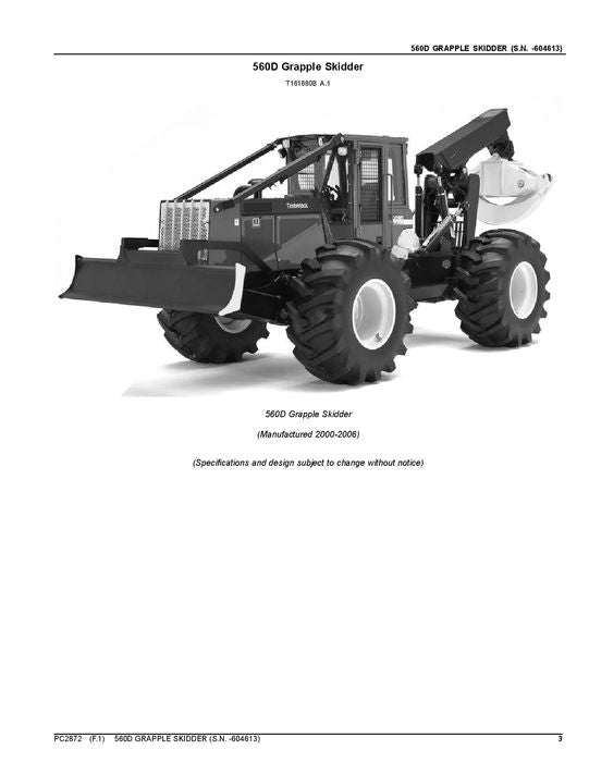 JOHN DEERE 560D SKIDDER PARTS CATALOG MANUAL