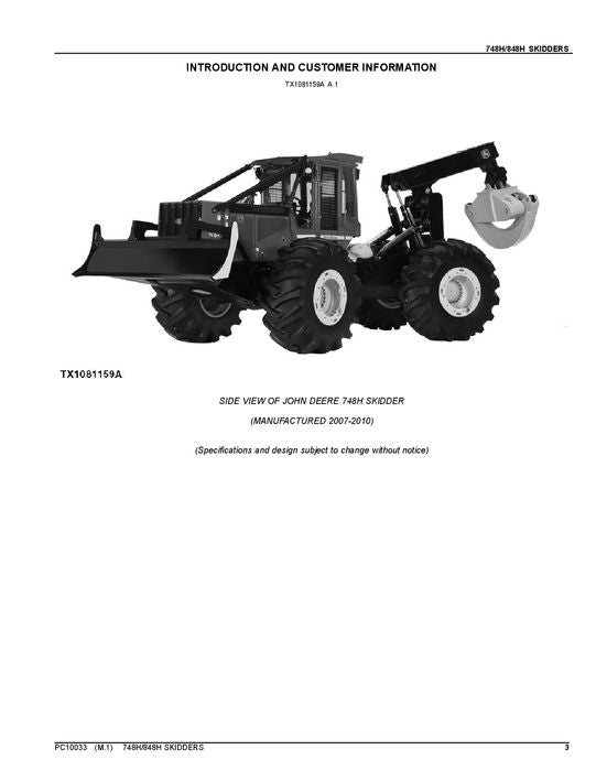 JOHN DEERE 748H 848H SKIDDER-ERSATZTEILKATALOGHANDBUCH