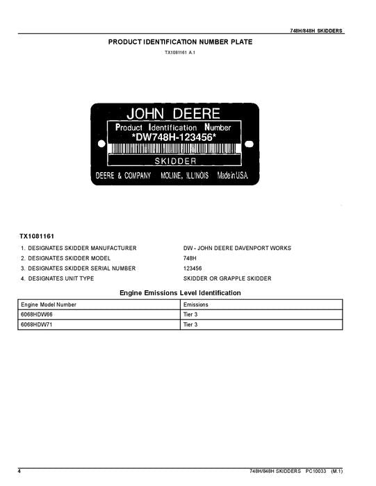 JOHN DEERE 748H 848H SKIDDER-ERSATZTEILKATALOGHANDBUCH