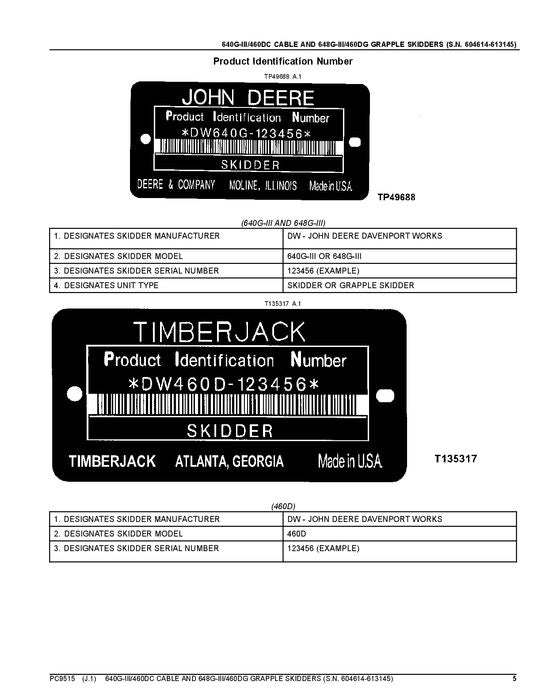 JOHN DEERE 640GIII 648GIII 460D SKIDDER ERSATZTEILKATALOGHANDBUCH