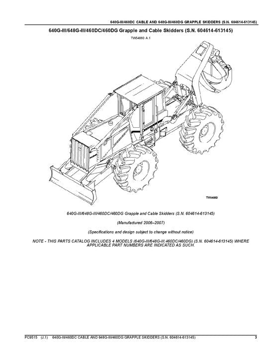 JOHN DEERE 640GIII 648GIII 460D SKIDDER ERSATZTEILKATALOGHANDBUCH