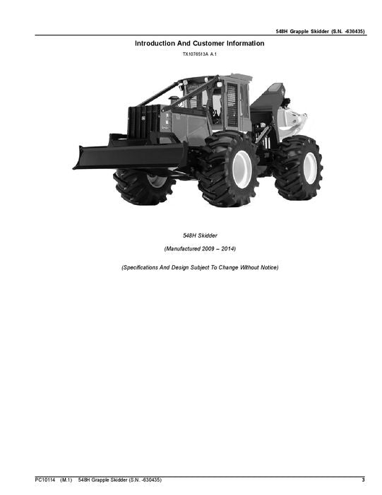 JOHN DEERE 540H SKIDDER PARTS CATALOG MANUAL #2