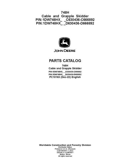 JOHN DEERE 748H SKIDDER PARTS CATALOG MANUAL