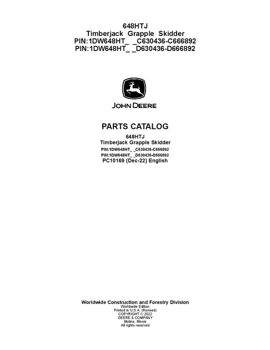 JOHN DEERE 648HTJ SKIDDER PARTS CATALOG MANUAL