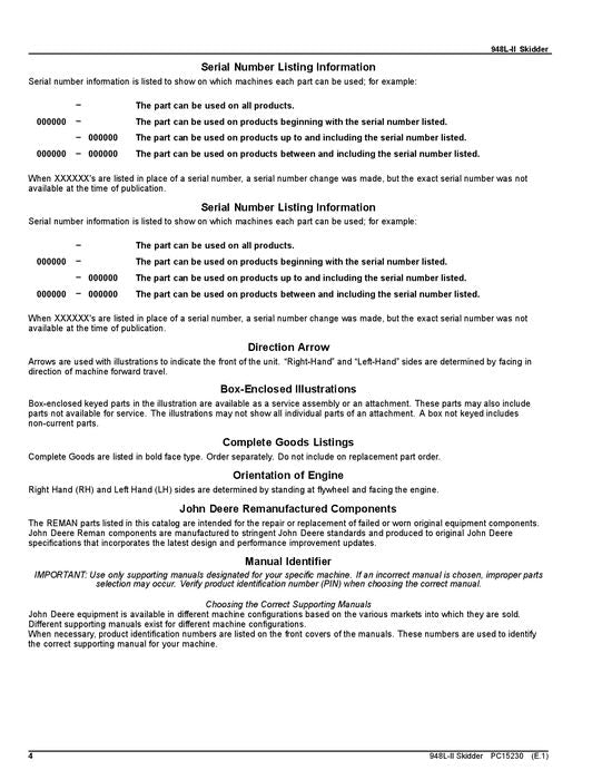 JOHN DEERE 948L-II SKIDDER PARTS CATALOG MANUAL #1