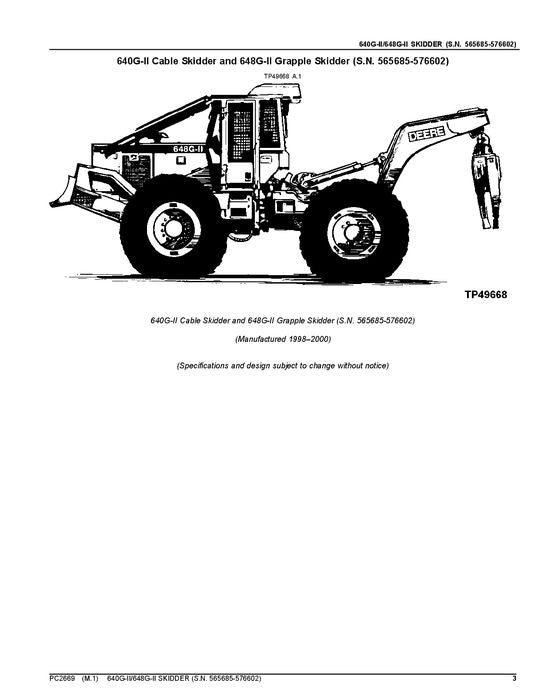 JOHN DEERE 640GII 648GII SKIDDER PARTS CATALOG MANUAL