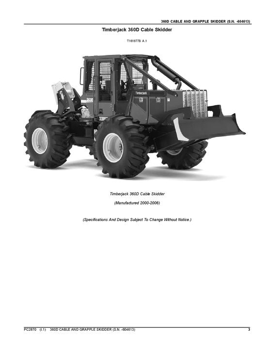 JOHN DEERE 360D SKIDDER PARTS CATALOG MANUAL