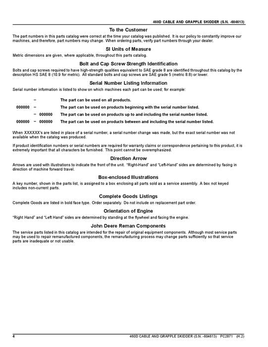 JOHN DEERE 460D SKIDDER-ERSATZTEILKATALOGHANDBUCH