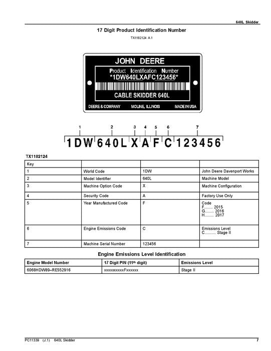 JOHN DEERE 640L SKIDDER PARTS CATALOG MANUAL 1DW640L_ _ _C666893—