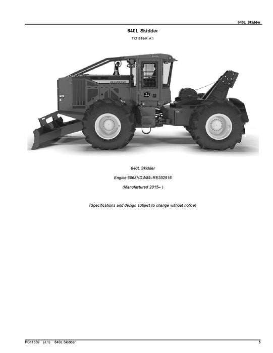 JOHN DEERE 640L SKIDDER PARTS CATALOG MANUAL 1DW640L_ _ _C666893—