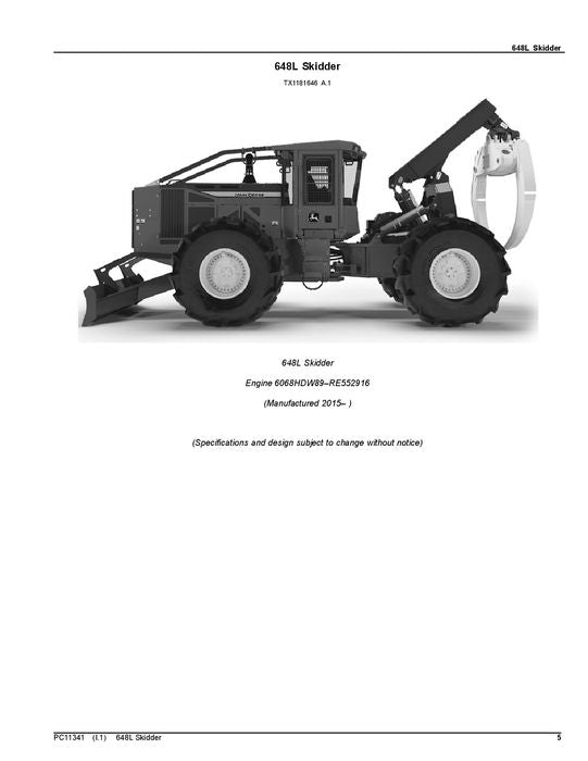 JOHN DEERE 648L SKIDDER PARTS CATALOG MANUAL ser C666893-