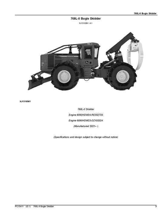 JOHN DEERE 768L-II SKIDDER PARTS CATALOG MANUAL #1