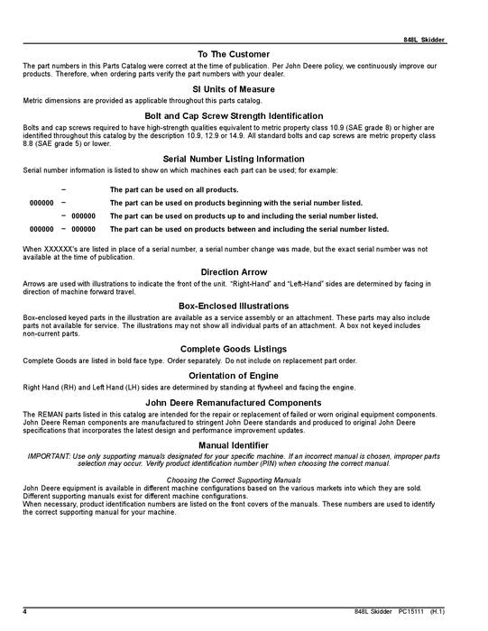 JOHN DEERE 848L-II SKIDDER PARTS CATALOG MANUAL 1DW848L_ _ _D679126