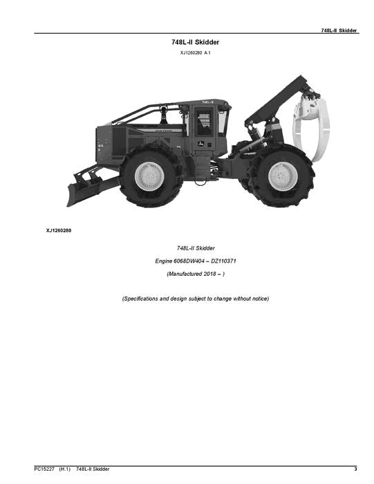 MANUEL DU CATALOGUE DES PIÈCES DE RECHANGE POUR DÉBUSQUEUSE JOHN DEERE 748L-II #2