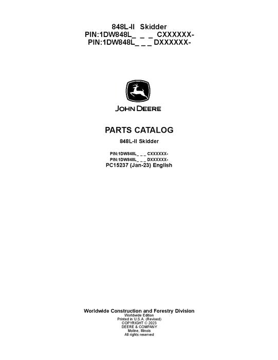 JOHN DEERE 848L-II SKIDDER PARTS CATALOG MANUAL  C690814— D690814-