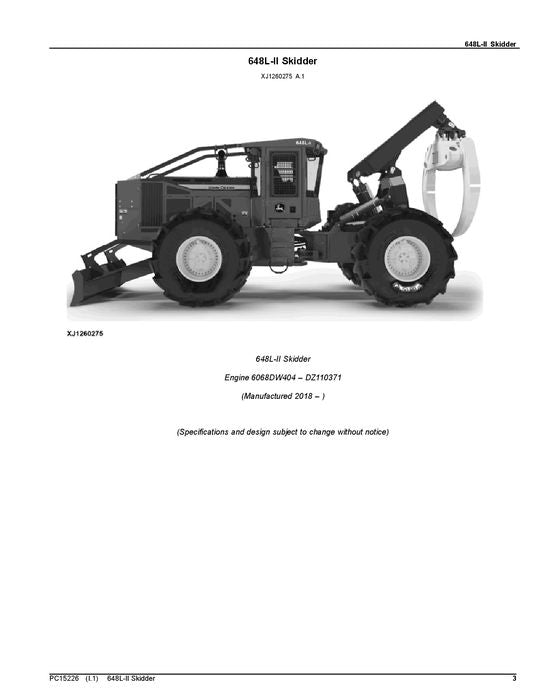 MANUEL DU CATALOGUE DES PIÈCES DE RECHANGE POUR DÉBUSQUEUSE JOHN DEERE 648L-II #2