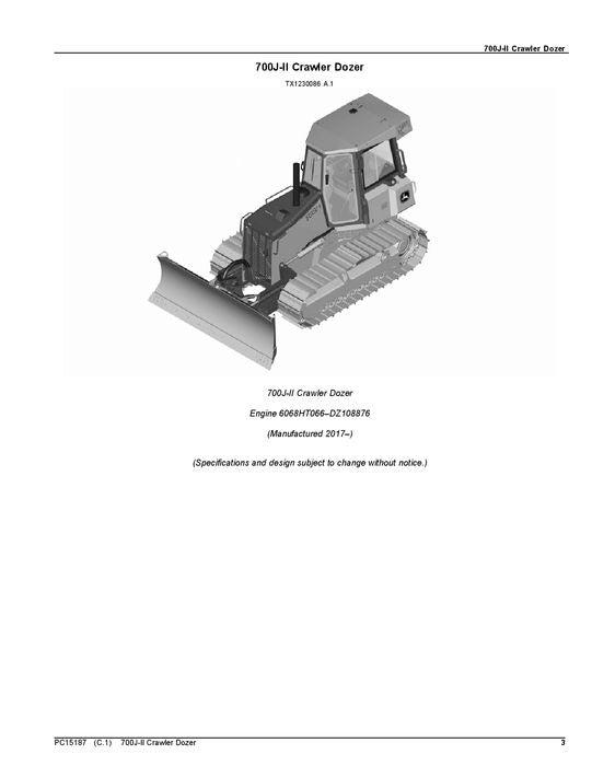 JOHN DEERE 700J II 700J-II CRAWLER DOZER PARTS CATALOG MANUAL