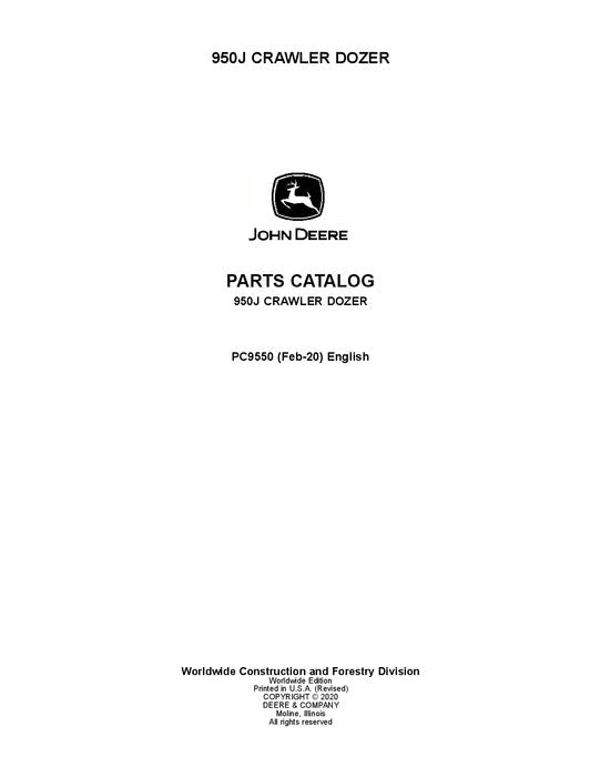 JOHN DEERE 950J CRAWLER DOZER PARTS CATALOG MANUAL