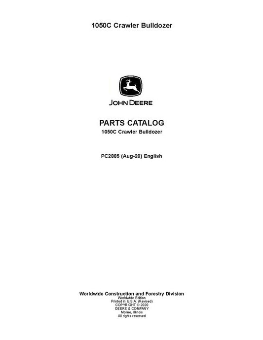 JOHN DEERE 1050C CRAWLER DOZER PARTS CATALOG MANUAL