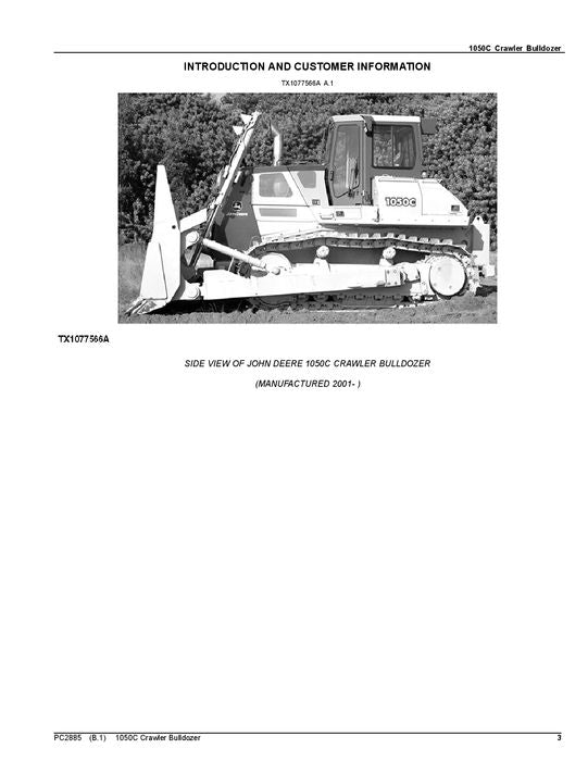 JOHN DEERE 1050C CRAWLER DOZER PARTS CATALOG MANUAL