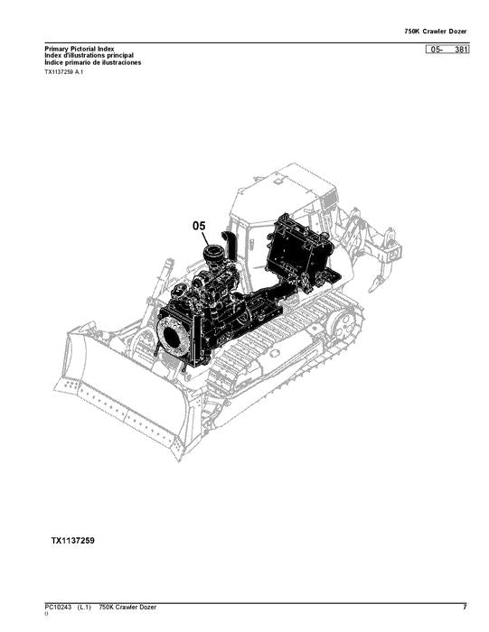 JOHN DEERE 750K CRAWLER DOZER PARTS CATALOG MANUAL serial 1T0750KX-E216966-