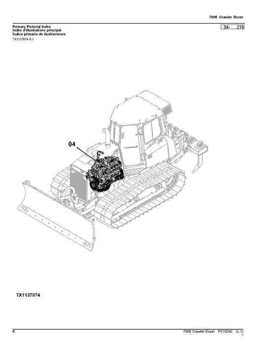 JOHN DEERE 700K CRAWLER DOZER PARTS CATALOG MANUAL  _E217278-