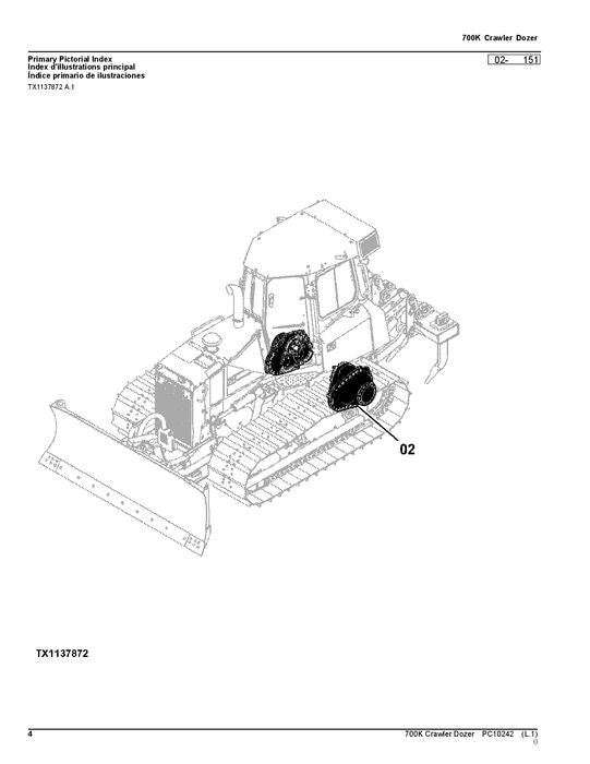 JOHN DEERE 700K CRAWLER DOZER PARTS CATALOG MANUAL  _E217278-