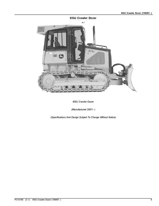 JOHN DEERE 650J CRAWLER DOZER ERSATZTEILKATALOGHANDBUCH