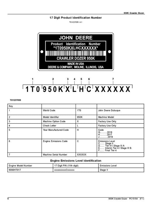 JOHN DEERE 950K CRAWLER DOZER PARTS CATALOG MANUAL 1T0950K_ C310401-