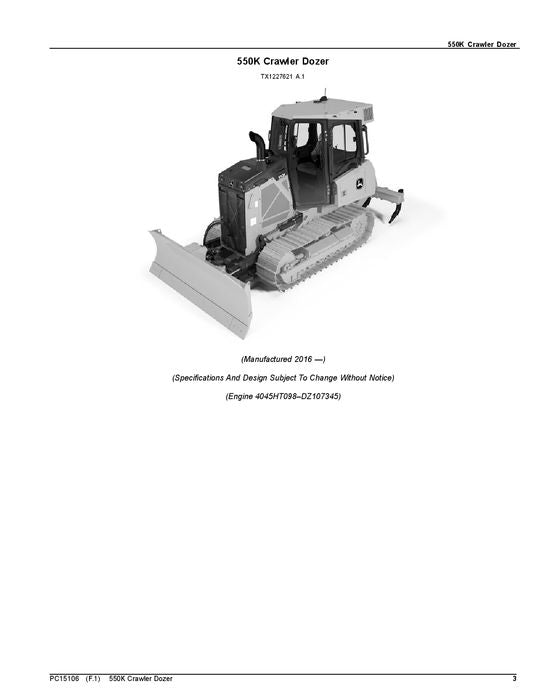 JOHN DEERE 550K CRAWLER DOZER ERSATZTEILKATALOGHANDBUCH F305398-